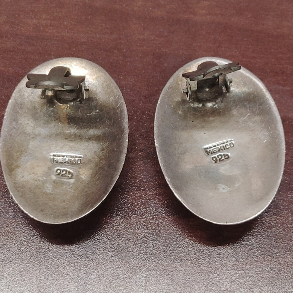 Vintage Mexico Sterling Silver Black Onyx Clip-On Earrings .925 - Picture 4 of 5